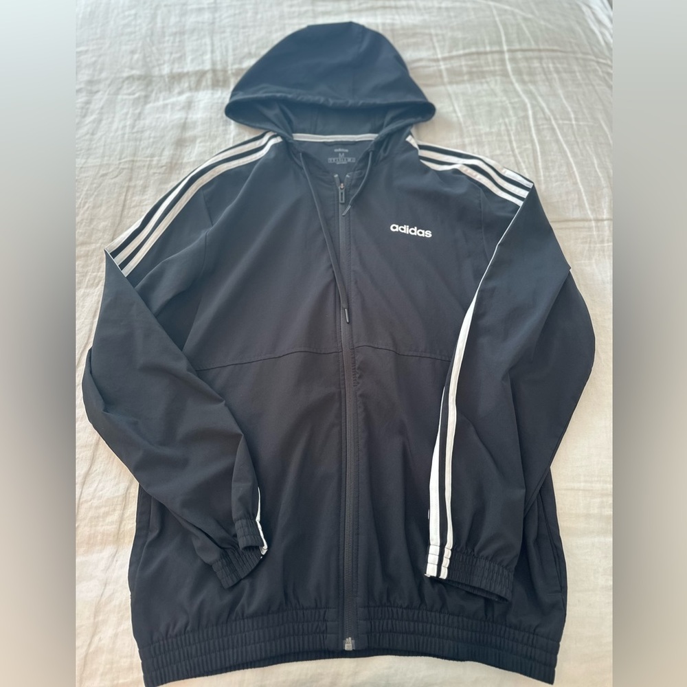 Adidas Men’s Size Medium Zip-up Jacket Black with White Stripes